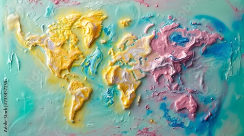 World map made of color ice cream. All continents of the sweet world