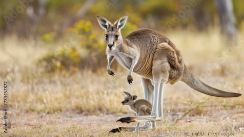 Cute Kangaroo with Baby Joey Exploring the Australian Outback AI Generated. © ArquitecAi