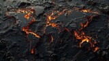 World map made of lava. All continents of the burned world