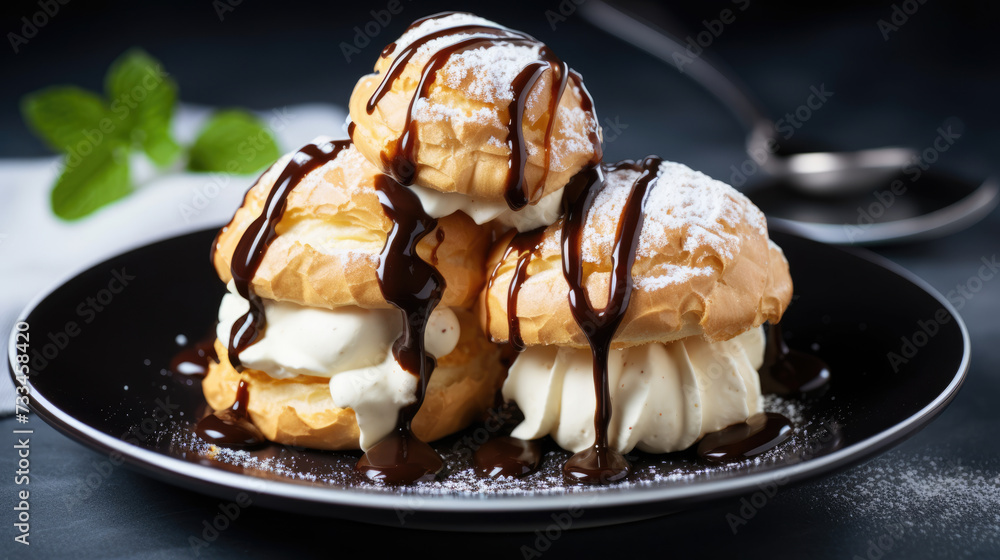 Exquisite profiteroles with vanilla cream Exquisite profiteroles with vanilla cream