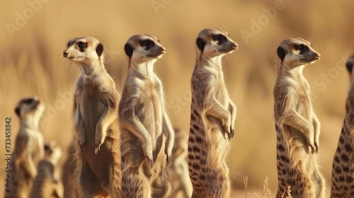 Meerkat Colony Standing Tall, Observing the Desert AI Generated.