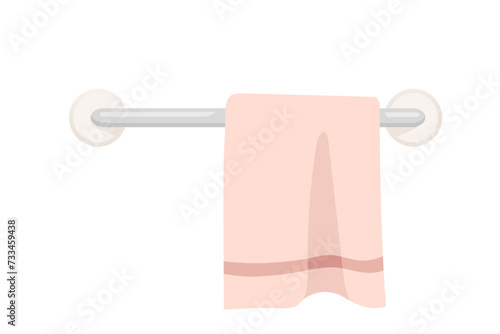 Pink color towel on towel rack hanger vector illustration isolated on white background