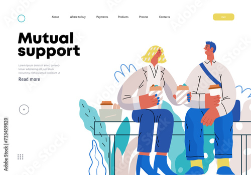 Mutual Support: Share food -modern flat vector concept illustration of woman offering half of her lunch to colleague in the park. A metaphor of voluntary, collaborative exchanges of resource, services
