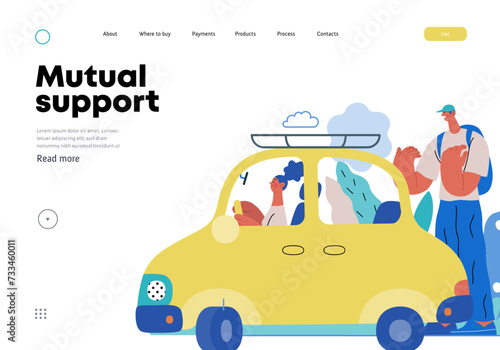 Mutual Support: Assistance in parking the car -modern flat vector concept illustration of man assisting woman with parallel parking A metaphor of voluntary collaborative exchanges of resource, service