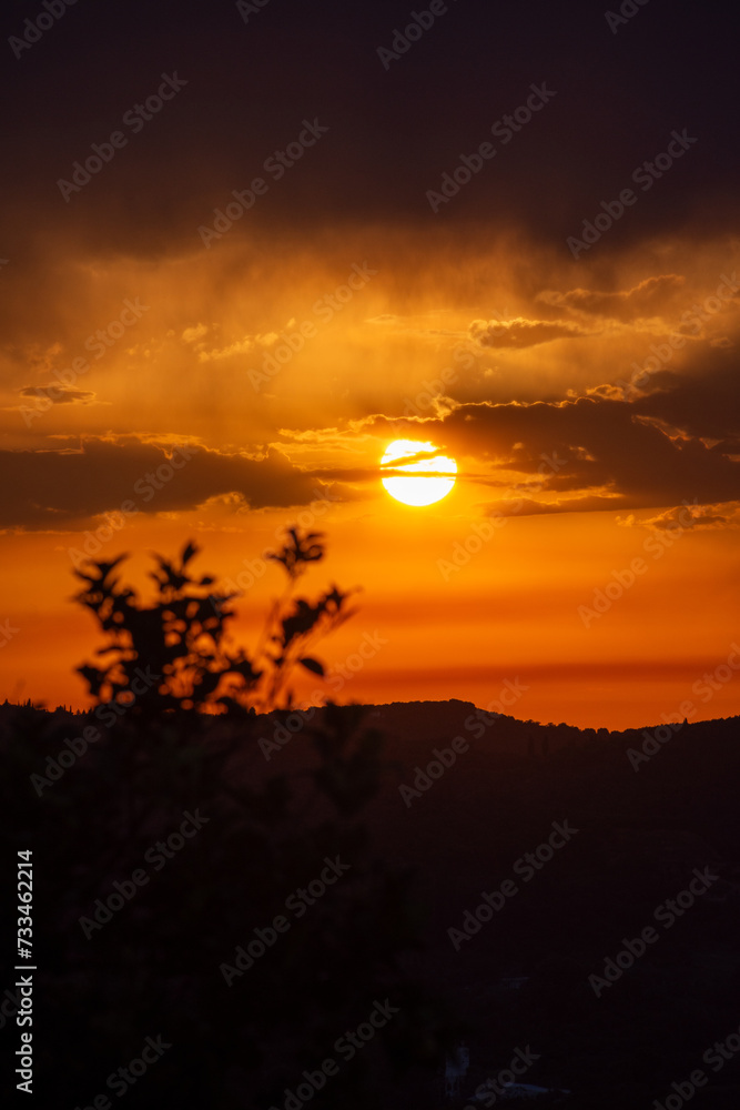 Close up of Dramatic sunset sky with clouds, on Corfu Island, Greece