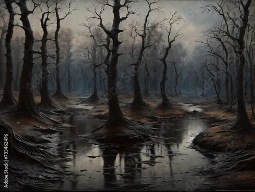 forest, swamp, trees, water, flood, mud © Aleks