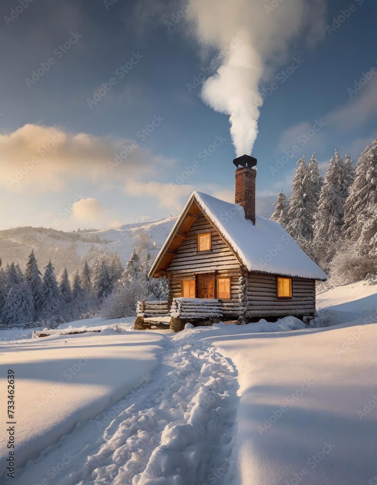 Wooden house in Carpathian mountains at winter Wooden house in Carpathian mountains at winter