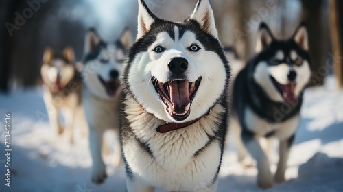 Husky dogs pulling a carriage