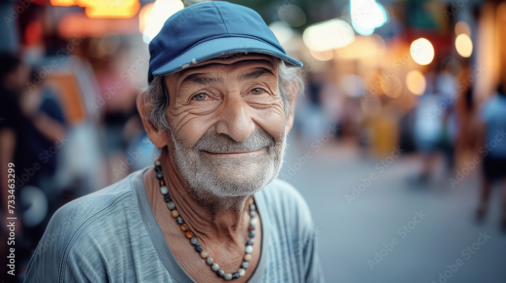 Old man with cap and beard on the street. AI generated. Old man with cap and beard on the street. AI generated.