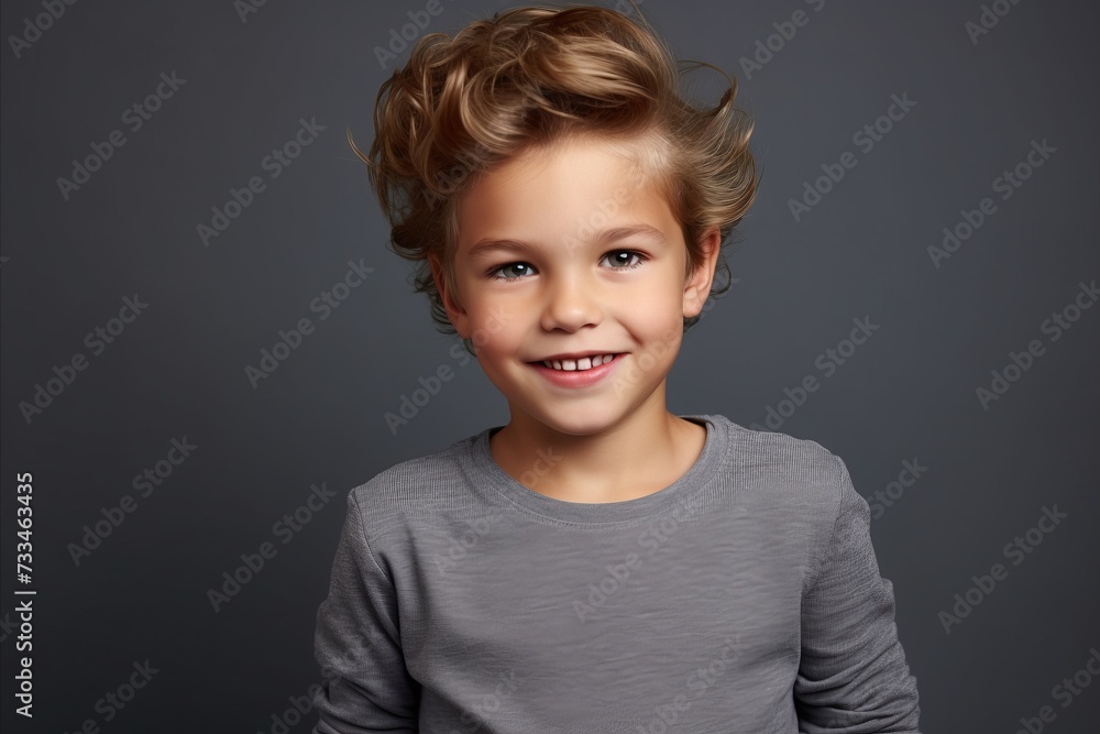 Portrait of a cute little boy on a dark gray background. Portrait of a cute little boy on a dark gray background.