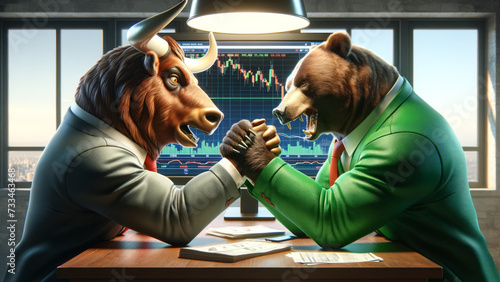 Stock Market Analysis Arm Wrestling Match of Markets photo
