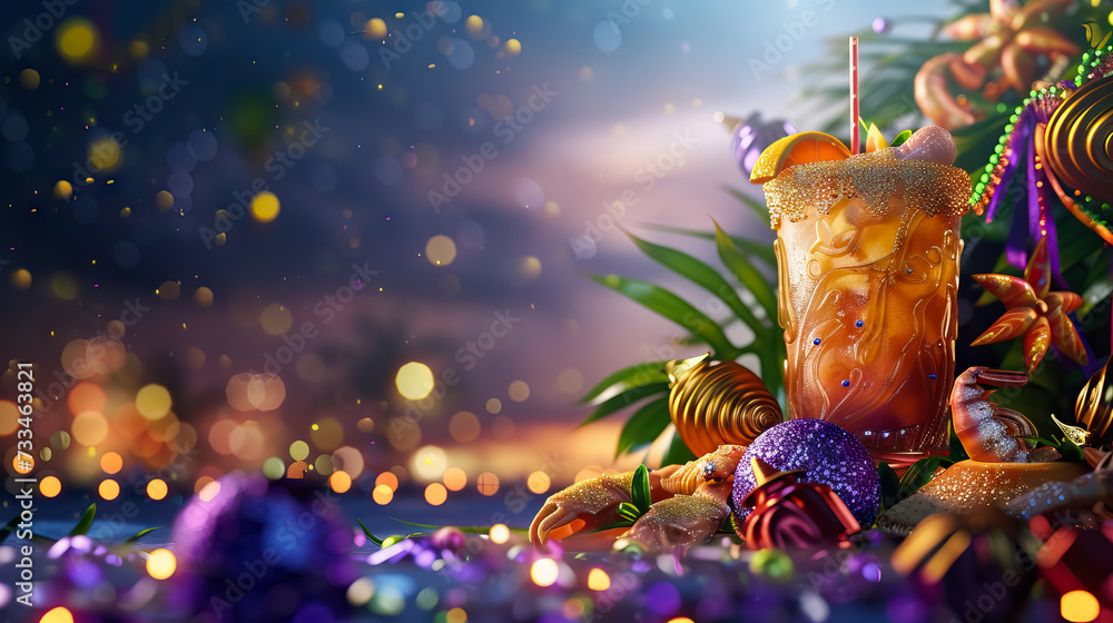 Obraz premium Alcoholic beverage cocktails, Hurricanes for Mardi Gras background with copy space - AI Generated Abstract Art