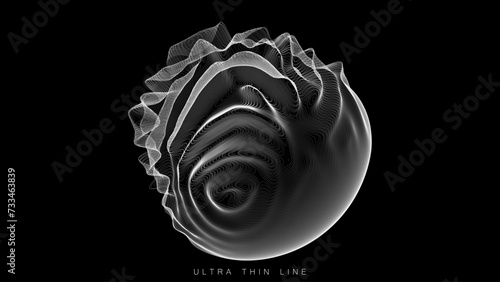 Distorted line spheres. Vector thin line glitch geometry.