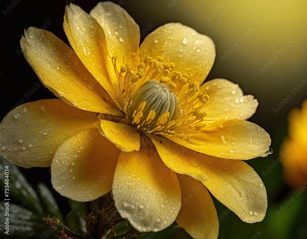 Beautiful yellow flower with raindrops on the petals, close up Beautiful yellow flower with raindrops on the petals, close up