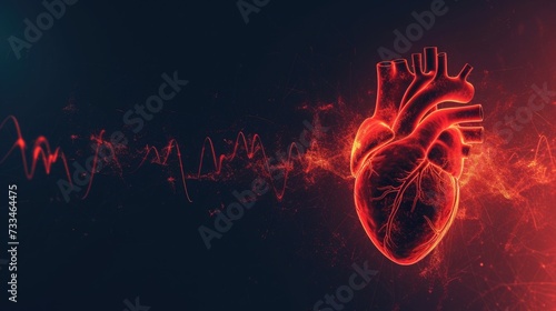 Fototapeta kuchenna Abstract human heart shape with red cardio pulse line.