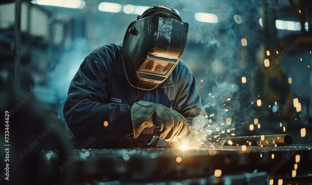 Industrial Worker at the factory welding closeup Industrial Worker at the factory welding closeup