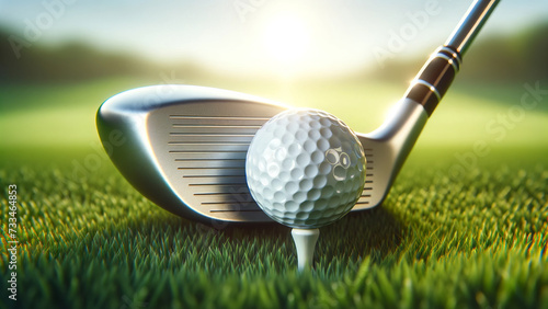 Golf Club Poised to Strike Ball on Bright Green Grass