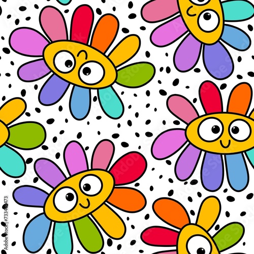 Cartoon summer retro seamless flower pattern for wrapping paper and fabrics and spring packaging and kids print