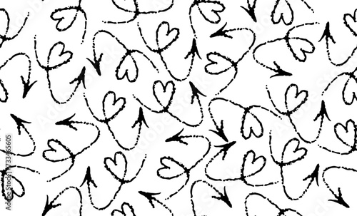 St. Valentine's Day black and white background. Hearts and arrows seamless pattern, illustration for design and decoration