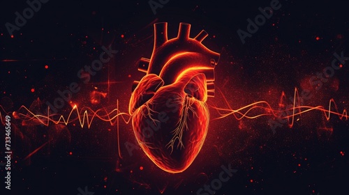 Abstract human heart shape with red cardio pulse line.
