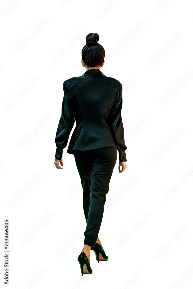 portrait of a businesswoman walking, back view, transparent, isolated on white. png