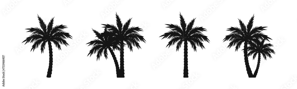 Tropical palm tree silhouettes. Palm tree icons. Palm silhouette set