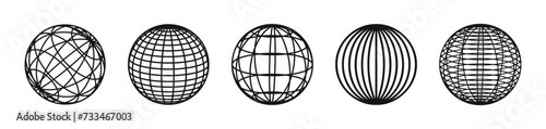 Globe grid spheres. Globes set. Geometric globe shapes