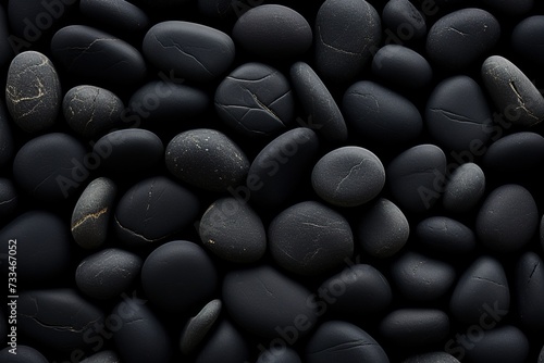 dark pebbles texture background, closeup black smooth stones