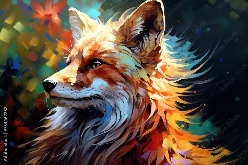 vibrant and colorful illustration portrait of fox digital oil style