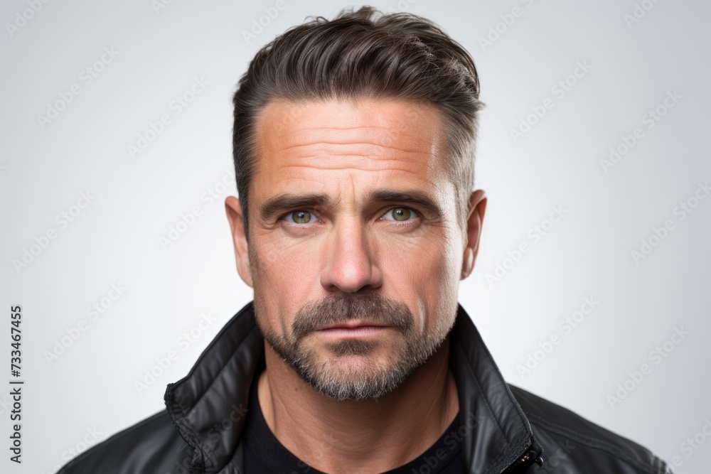 Handsome middle age man with beard and mustache over grey background Handsome middle age man with beard and mustache over grey background