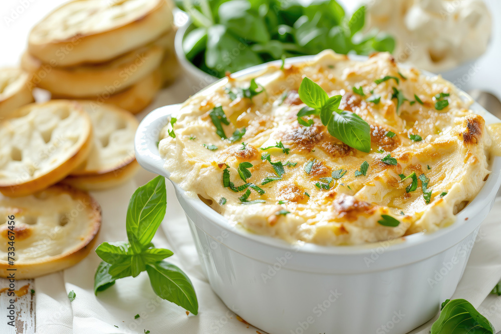 Vibrant French Onion Dip Presentation, street food and haute cuisine Vibrant French Onion Dip Presentation, street food and haute cuisine
