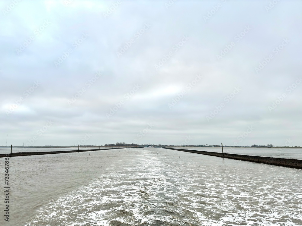 Panoramic view of the North Sea in Germany, from the ferry en route to Langeoog Island.