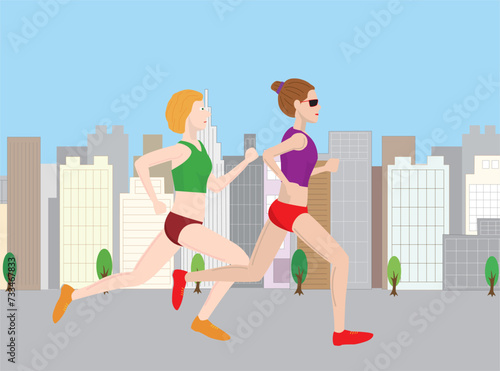 マラソン大会で市街を走る女性ランナー