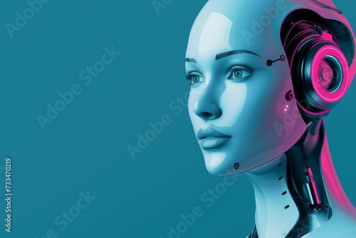 An imaginative fusion of organic and mechanical elements, this striking artwork explores the intersection of humanity and technology through a playful cartoon depiction of a woman's head topped with 