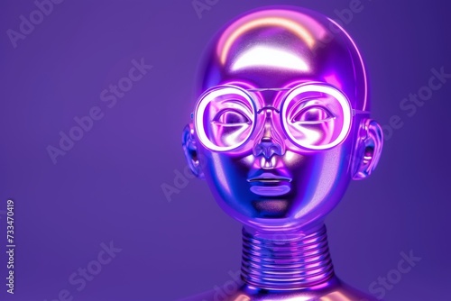 A whimsical artist dons a vibrant mask, her round glasses reflecting the colorful metal surroundings as she prepares to create her next masterpiece