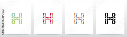 Rounded Squares Star Tiles Letter Logo Design H