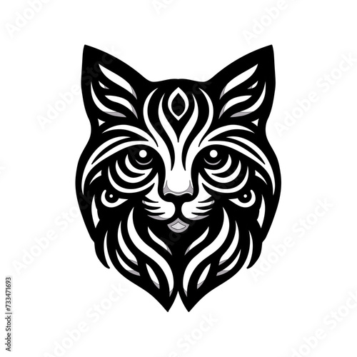 Vector illustration of stylized cat head on white separate background