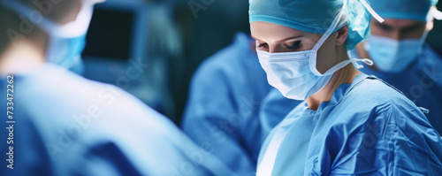 Portrait of a female surgeon at work in operating room. Medicine and health care concept.
 photo