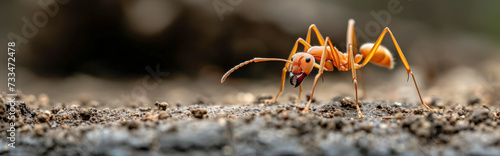 Red ant walking on the ground. Macro. Small depth of field.  © Pixelmagic