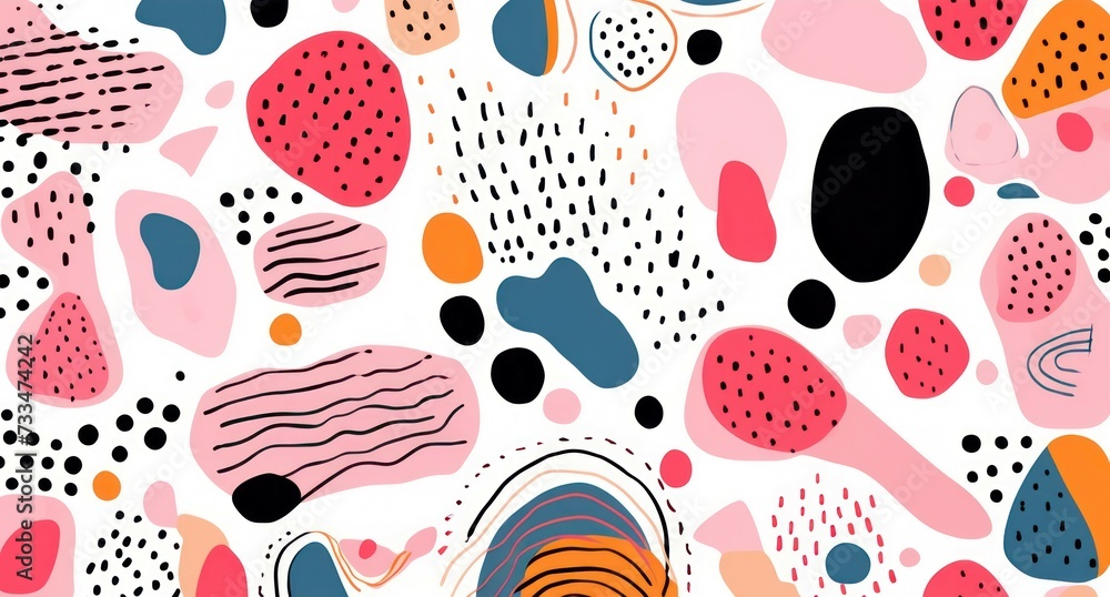 Cute doodle pattern background with abstract shapes and dots