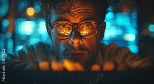 A man gazes confidently into the camera, his glasses framing his determined face as he invites the viewer to see beyond his facade