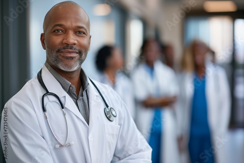 Portrait of smiling African American male doctor in a hospital. Healthcare, medical staff