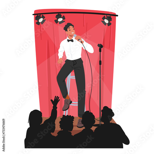 Male Artist Armed With Humor And Wit, Commands The Stage, Delivering A Side-splitting Stand-up Comedy Show