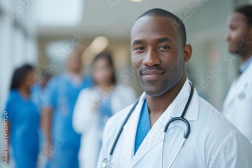 Portrait of smiling African American male doctor in a hospital. Healthcare, medical staff