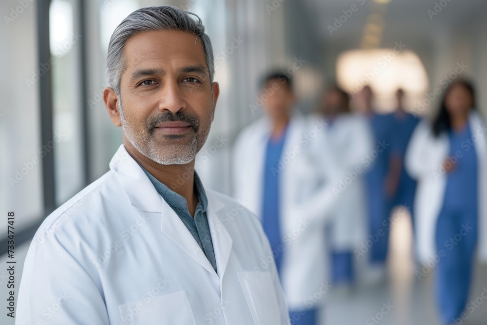 Portrait of smiling Indian male doctor in a hospital. Healthcare, medical staff Portrait of smiling Indian male doctor in a hospital. Healthcare, medical staff