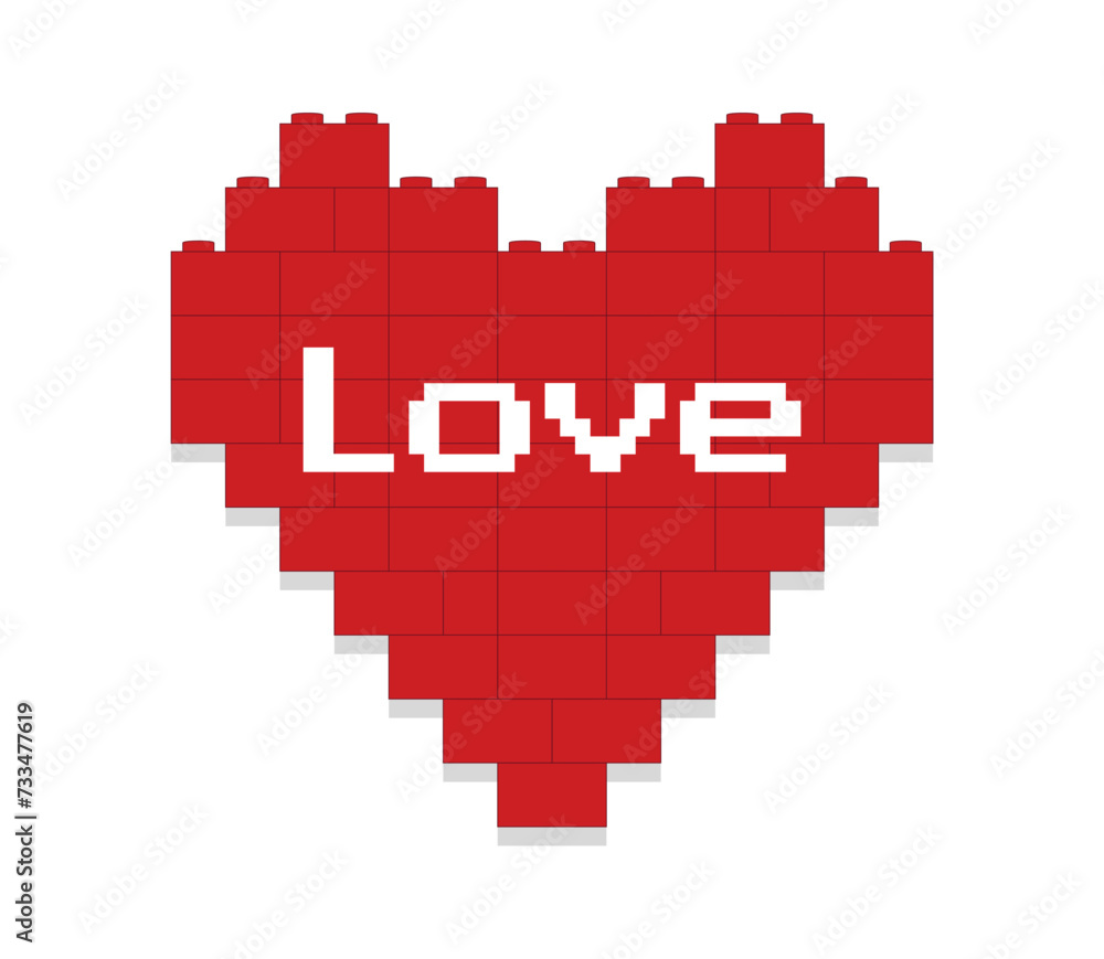 Red heart made of blocks on white background vector illustration Red heart made of blocks on white background vector illustration
