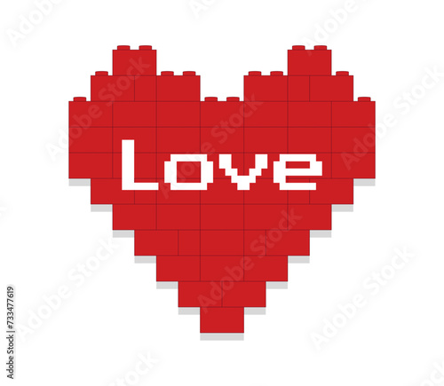 Red heart made of blocks on white background vector illustration	
