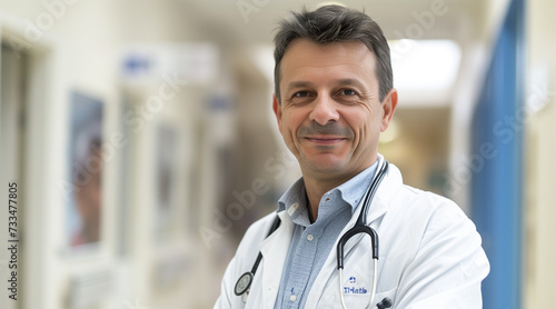 Doctor Man With Stethoscope In Hospital
