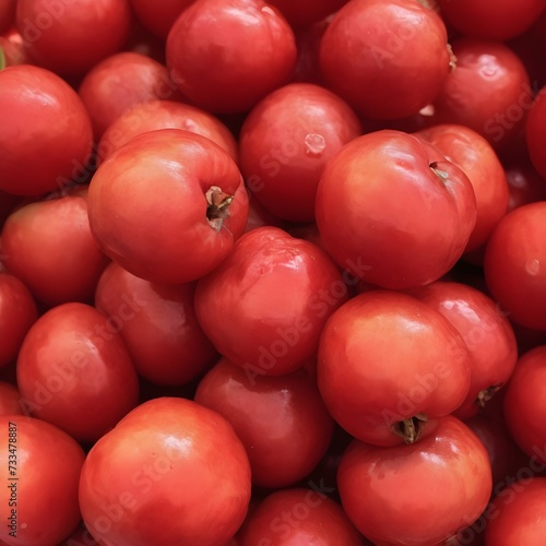 A close-up view of a group of ripe  vivid Acerola with a deep  textured detail.
