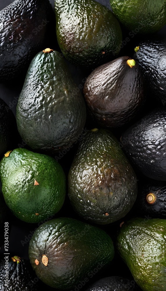 A close-up view of a group of ripe, vivid Avocado with a deep, textured detail. A close-up view of a group of ripe, vivid Avocado with a deep, textured detail.